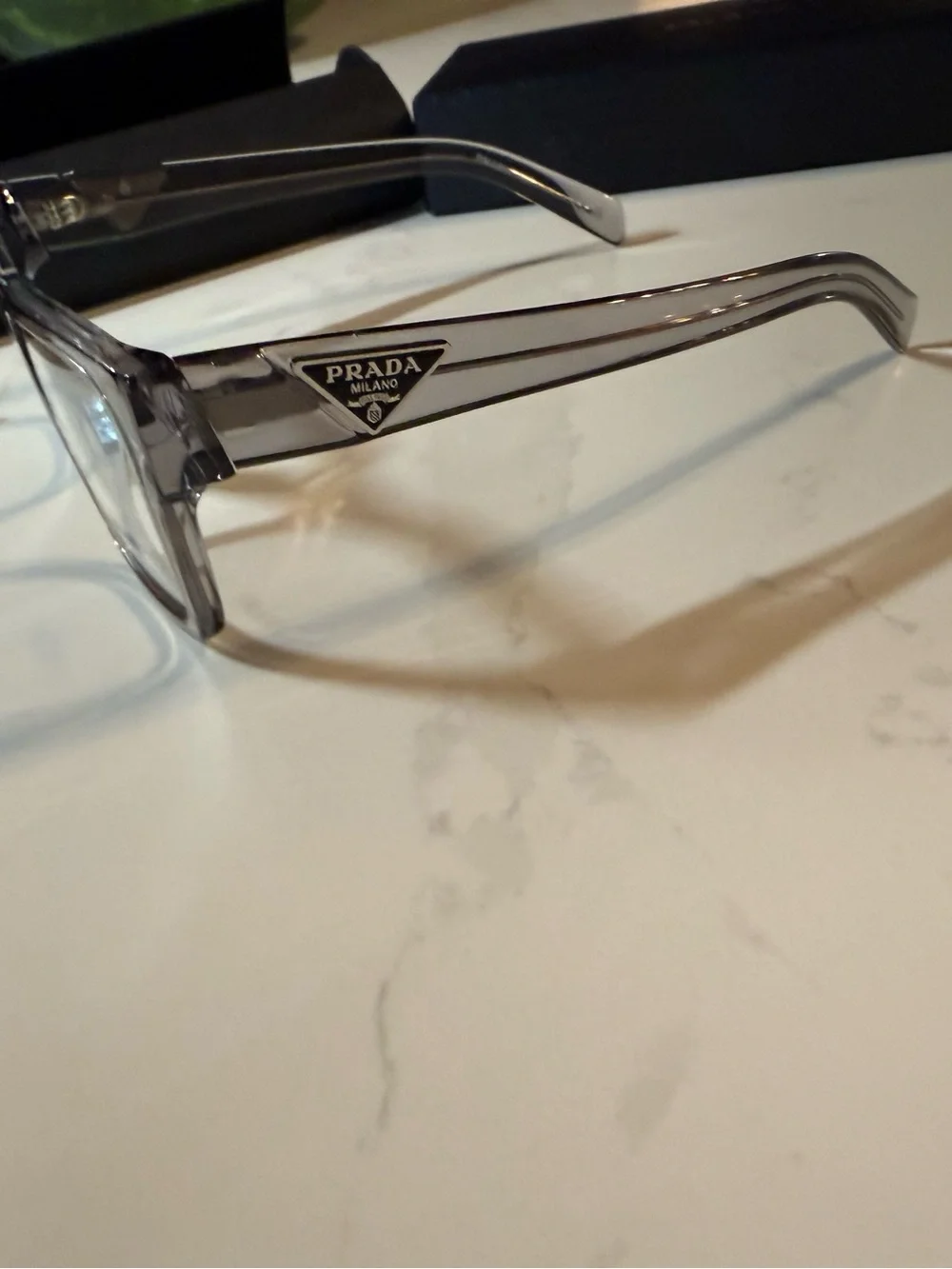 Prada Unisex Transparent Grey Square-Angled Optical Frames